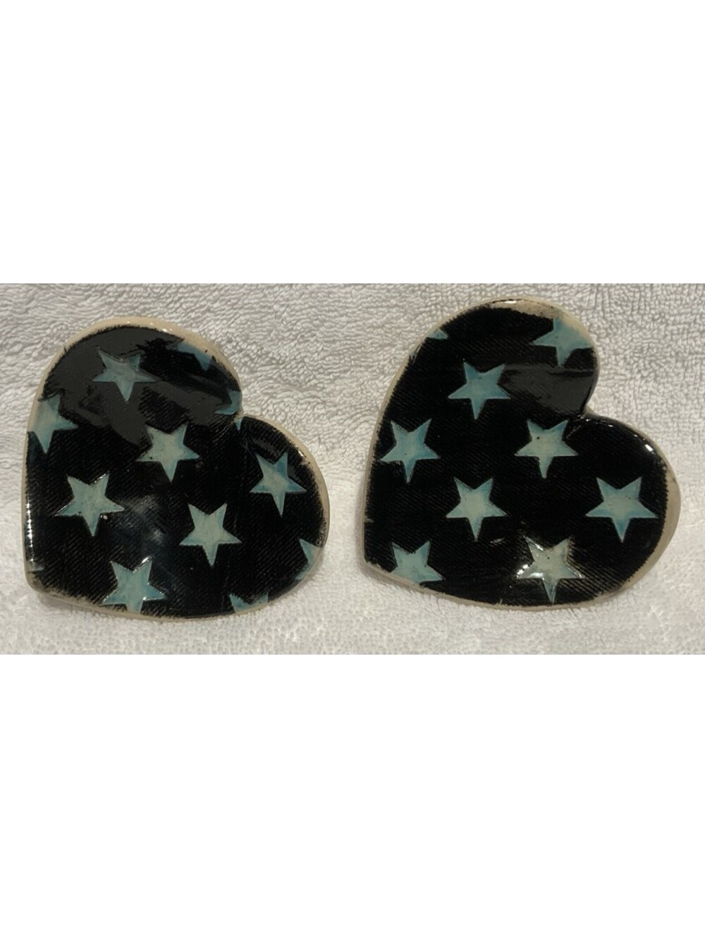 2 Handmade Footed Heart Shaped with Stars Trinket Dishโs - Signed/Dated by Maker